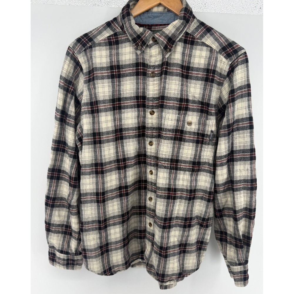 Woolrich Mens Plaid Flannel Shirt Modern Fit Large Cream Black Red Cotton 0902